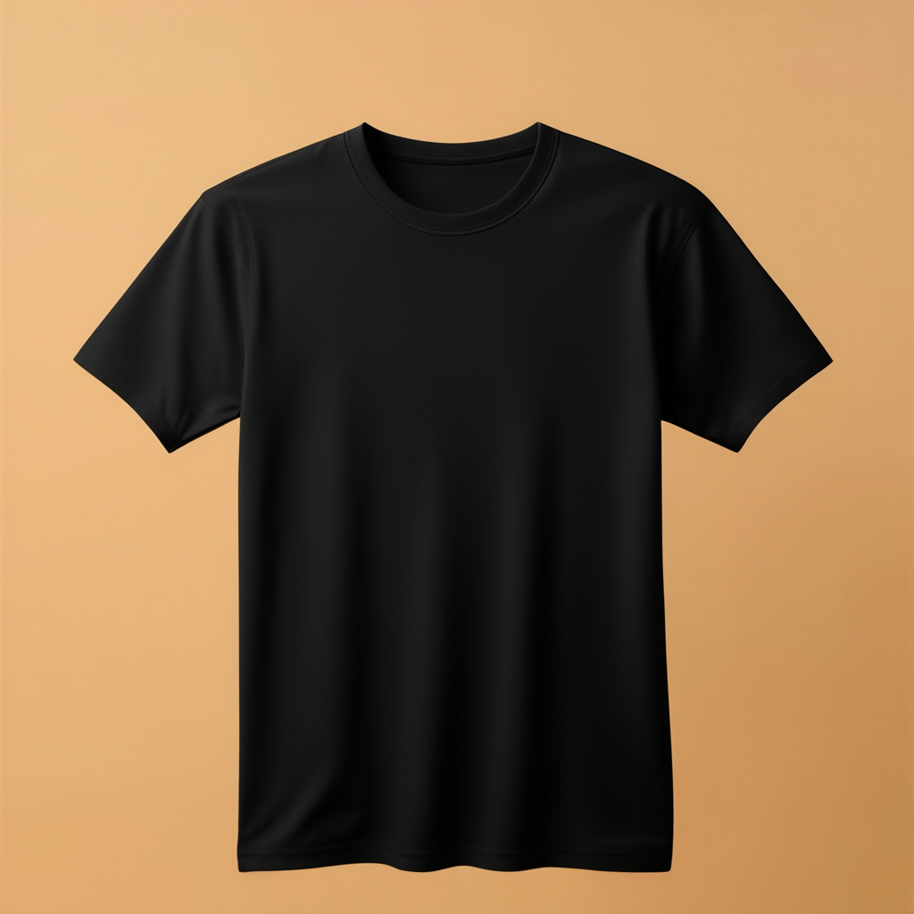Black T-shirt Round Neck Half Sleeve - Black - Image 1