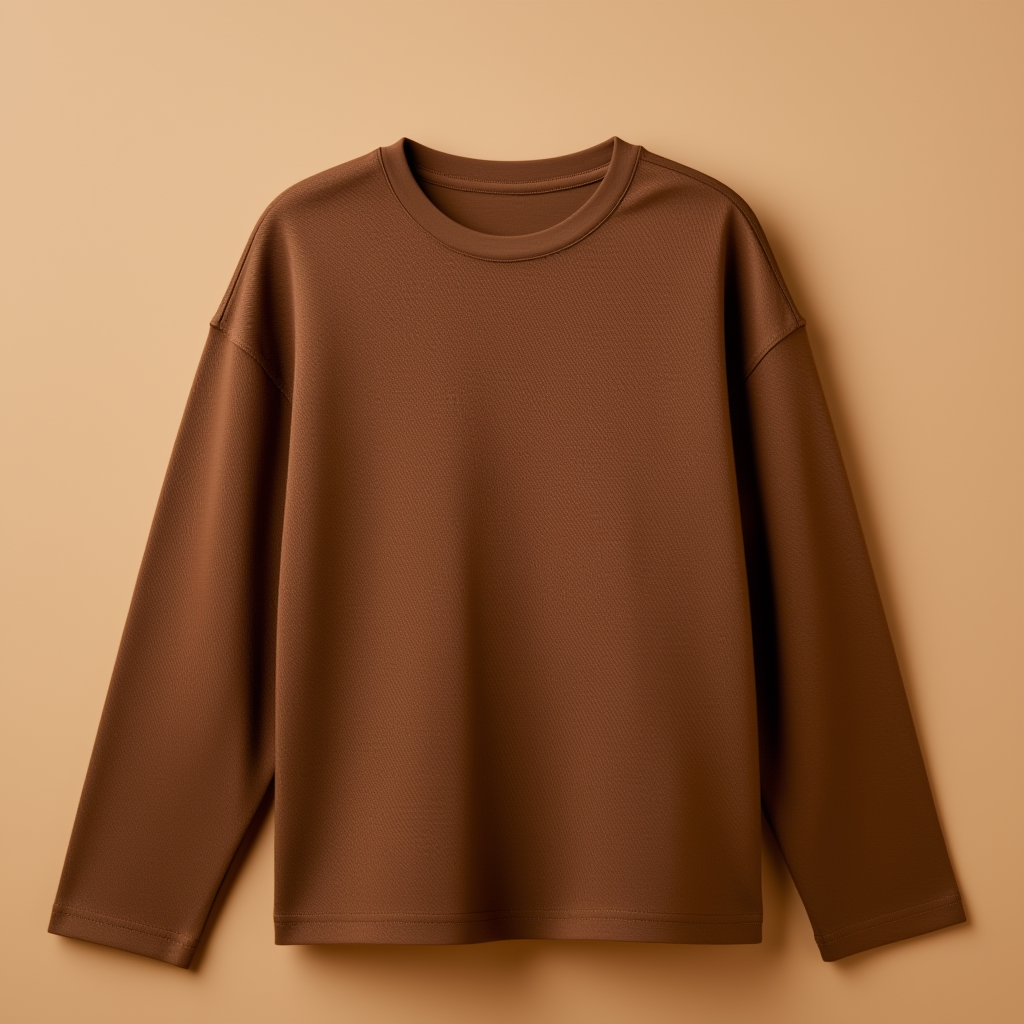 Brown Cotton Tee Round Neck Full Sleeve - Brown - Image 1