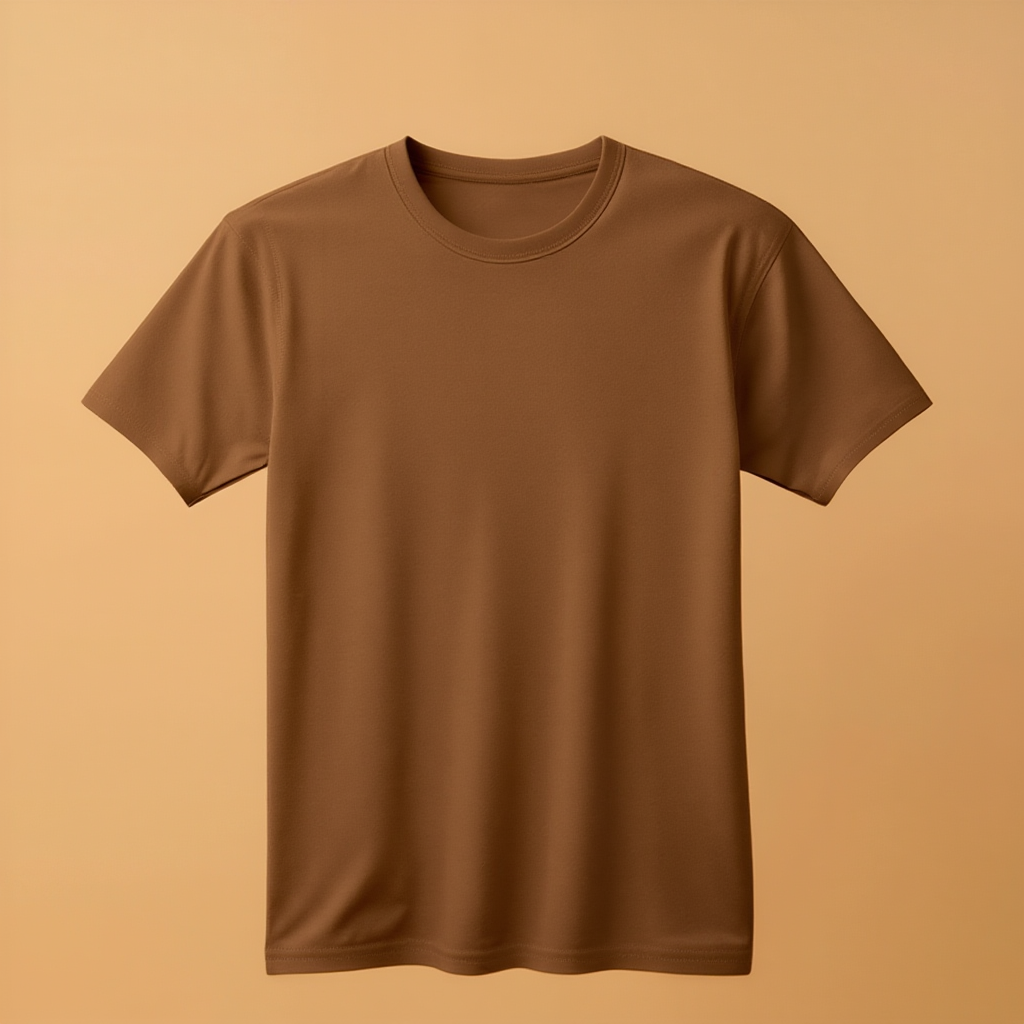 Brown T-shirt Round Neck Half Sleeve - Brown - Image 1