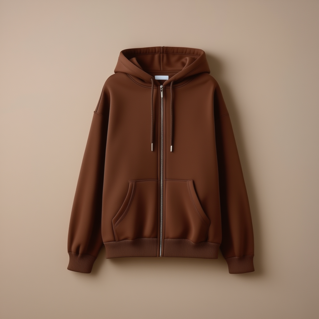 Hoodie Brown Hoodie With Zipper - Brown - Image 1