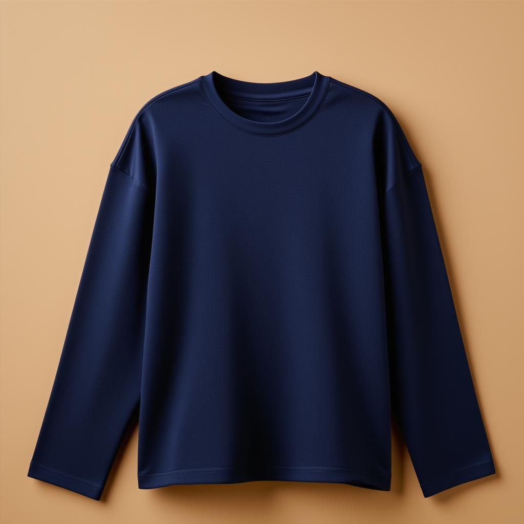 Navy Cotton Tee Round Neck Full Sleeve - Navy - Image 1