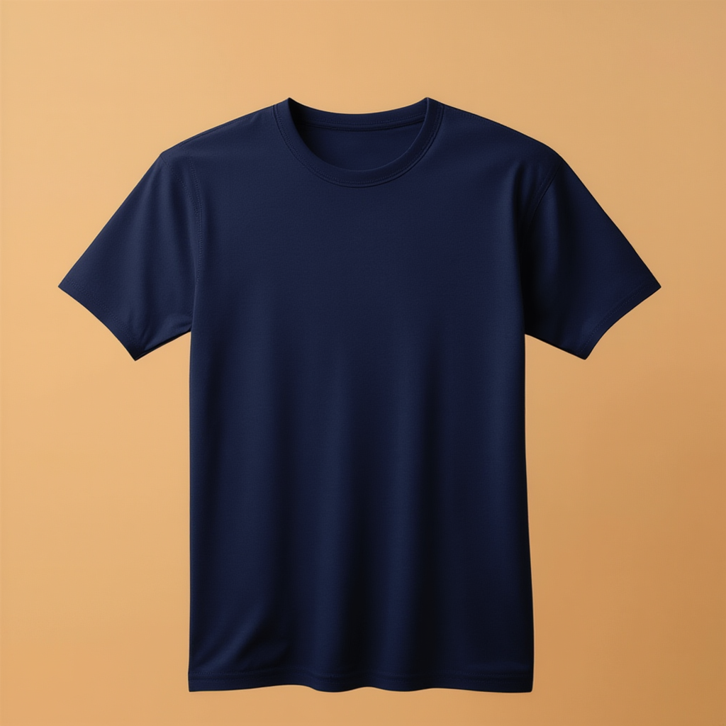 Navy T-shirt Round Neck Half Sleeve - Navy - Image 1