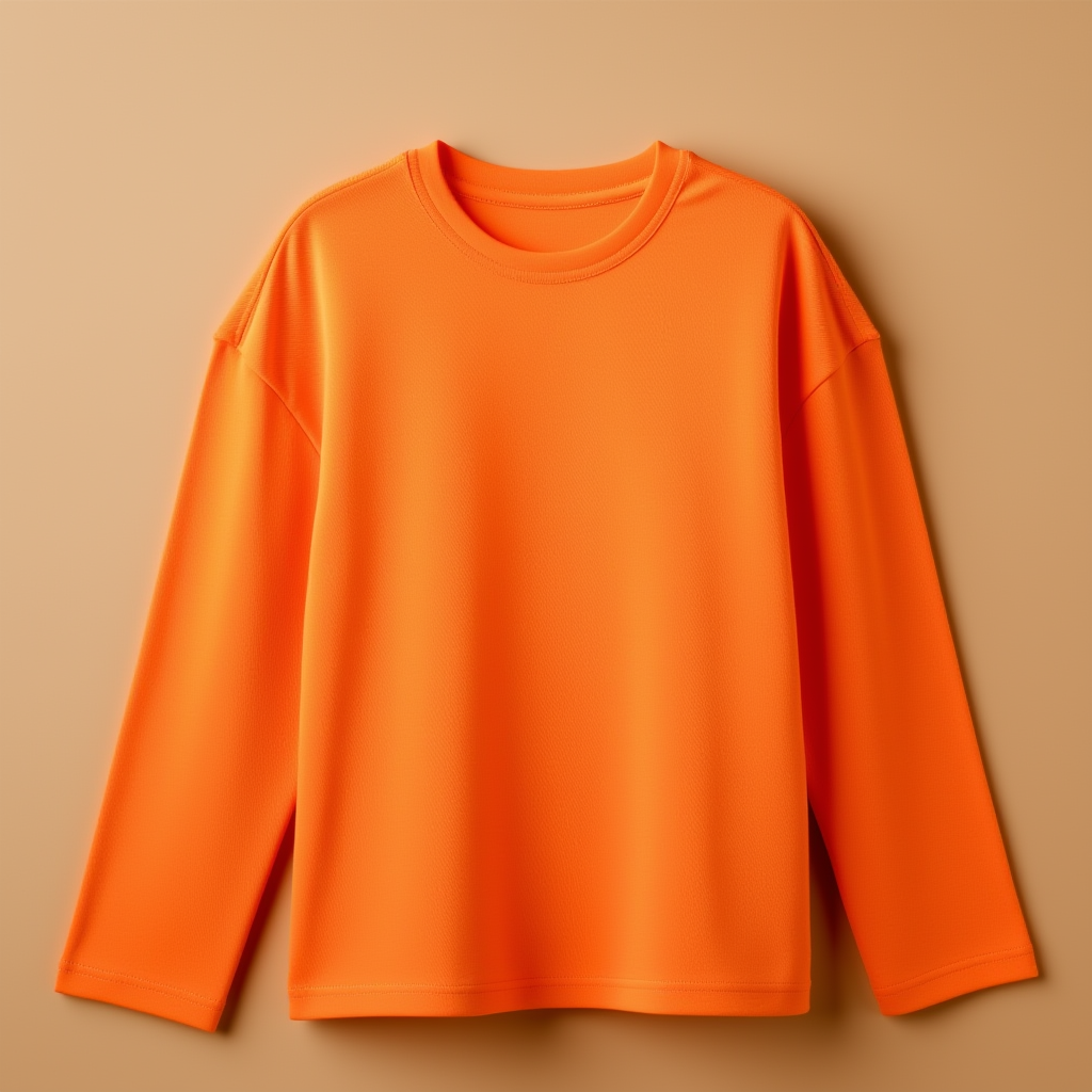 Orange Cotton Tee Round Neck Full Sleeve - Orange - Image 1