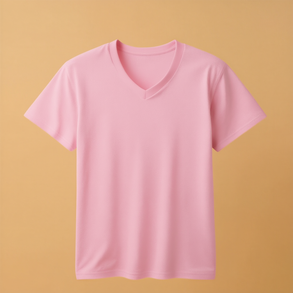 Pink V-Neck V Neck Half Sleeve -Pink - Image 1