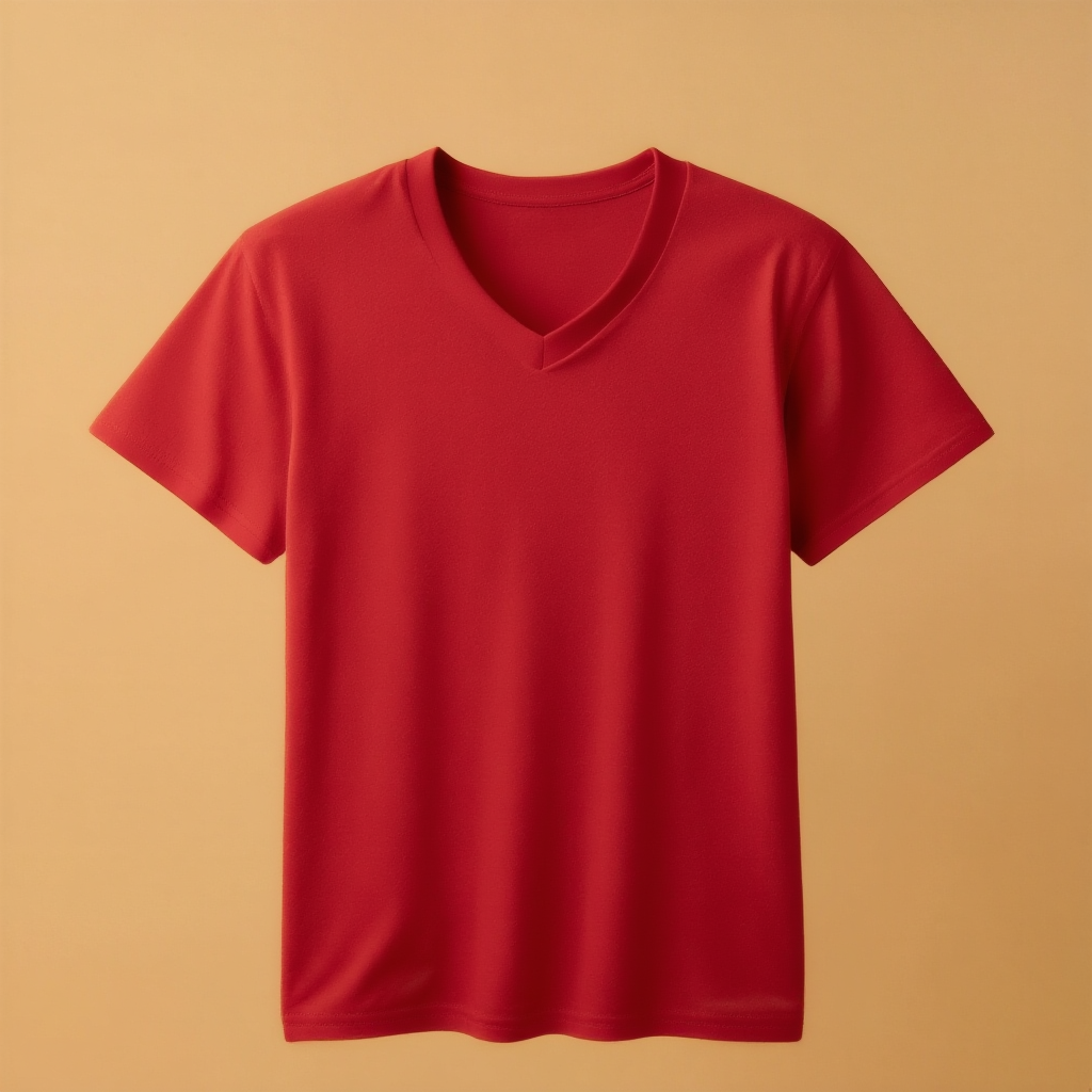 Red V-Neck V Neck Half Sleeve - Red - Image 1
