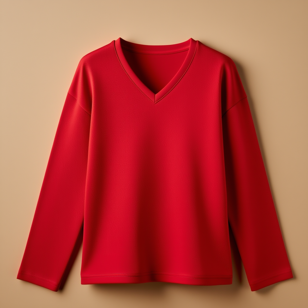 Red V-Neck V Neck Full Sleeve - Red - Image 1