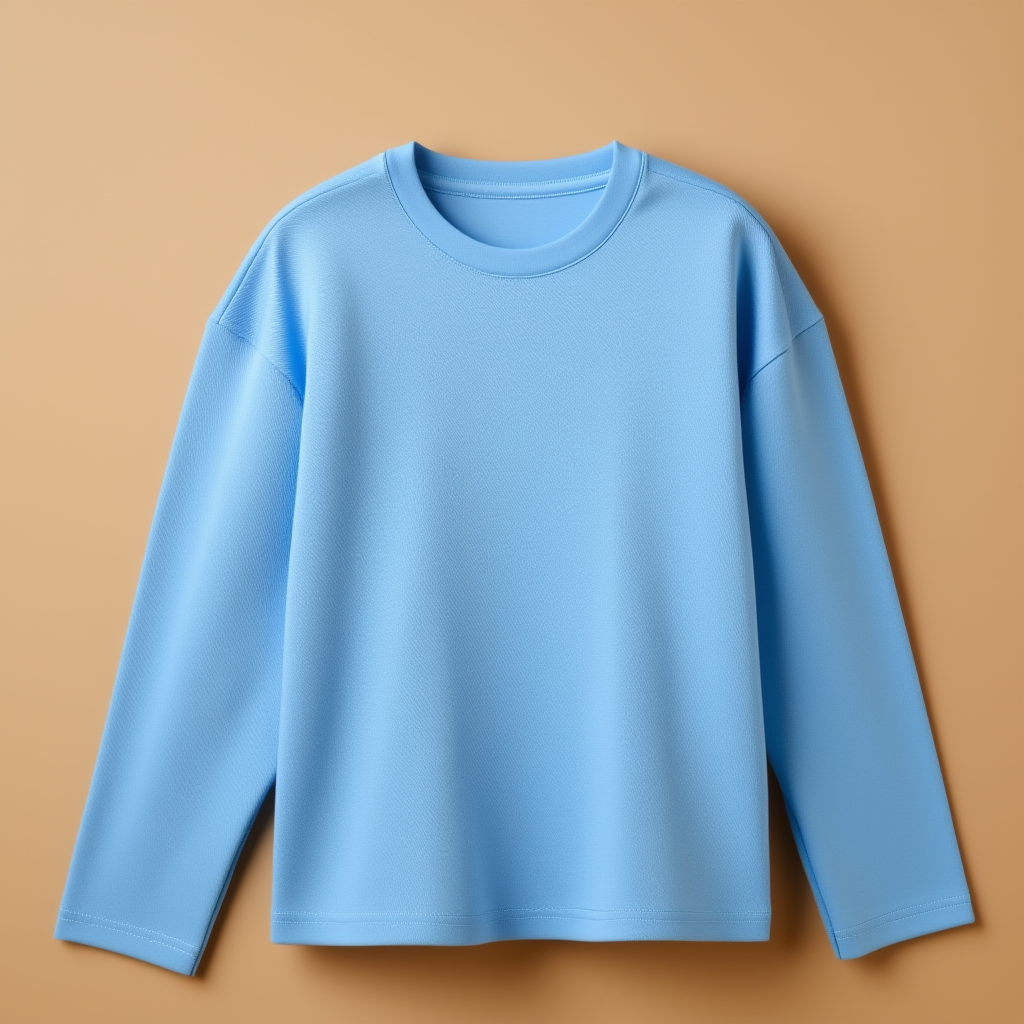Sky Blue Cotton Tee Round Neck Full Sleeve - Sky Blue - Image 1